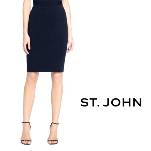 St. John Collection Skirt Santana Knit Pencil Cut Wool Classic Chic Black 2 - Picture 2 of 10